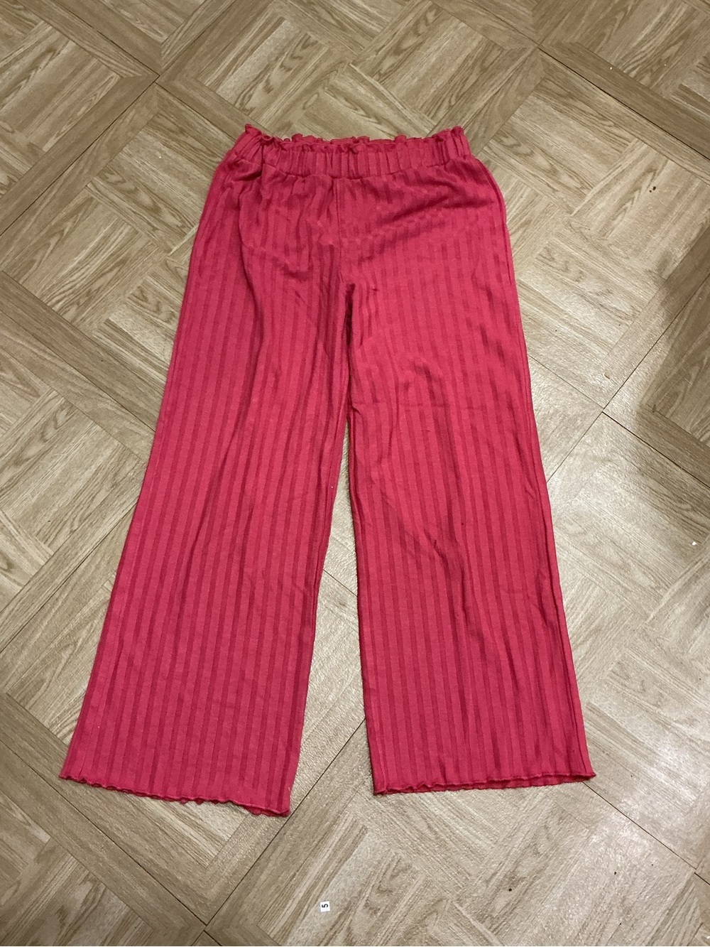 Girls' Pink Ribbed Wide-Leg Joggers